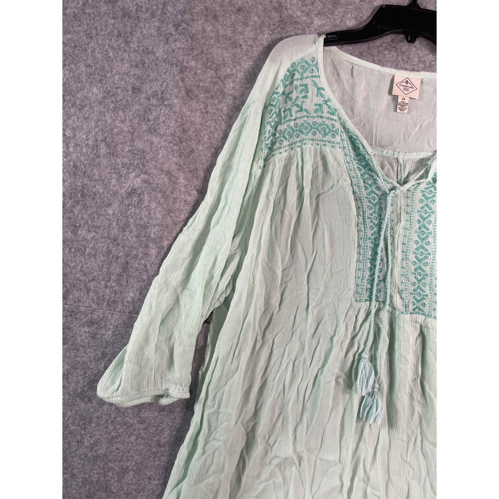 St Johns Bay Mint Green Embroidered Peasant Blouse Tassel Tie Top Womens 2X - Picture 4 of 8